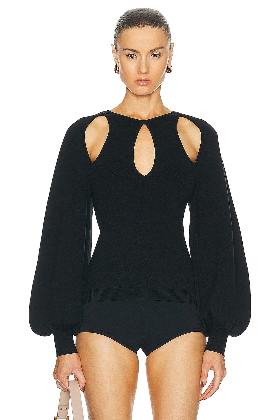 Long Sleeve Cut Out Top in Black