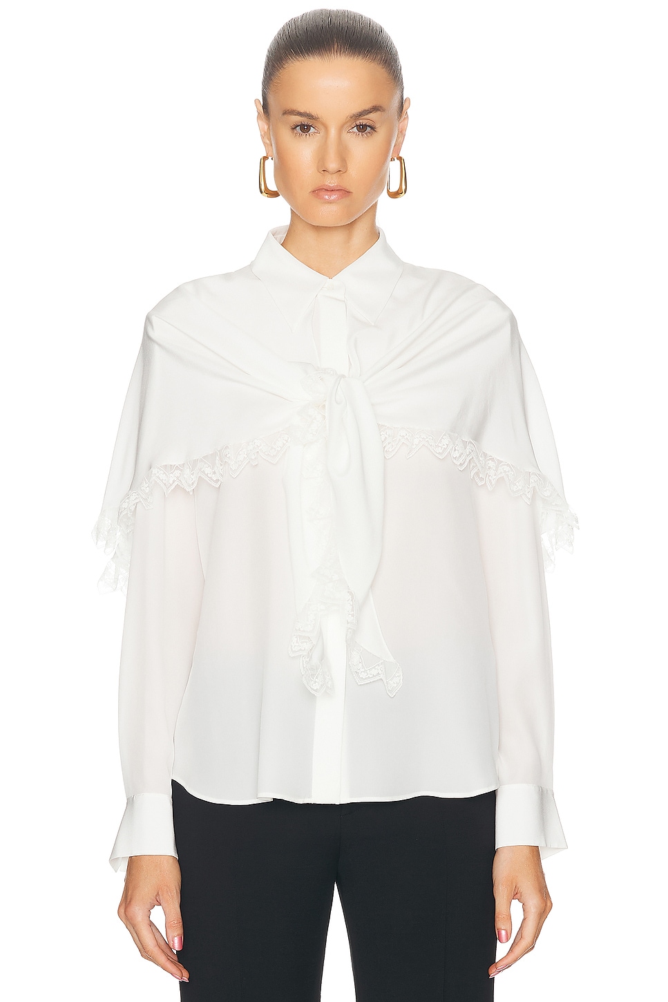 Image 1 of Chloe Long Sleeve Crepe De Chine Blouse in Iconic Milk