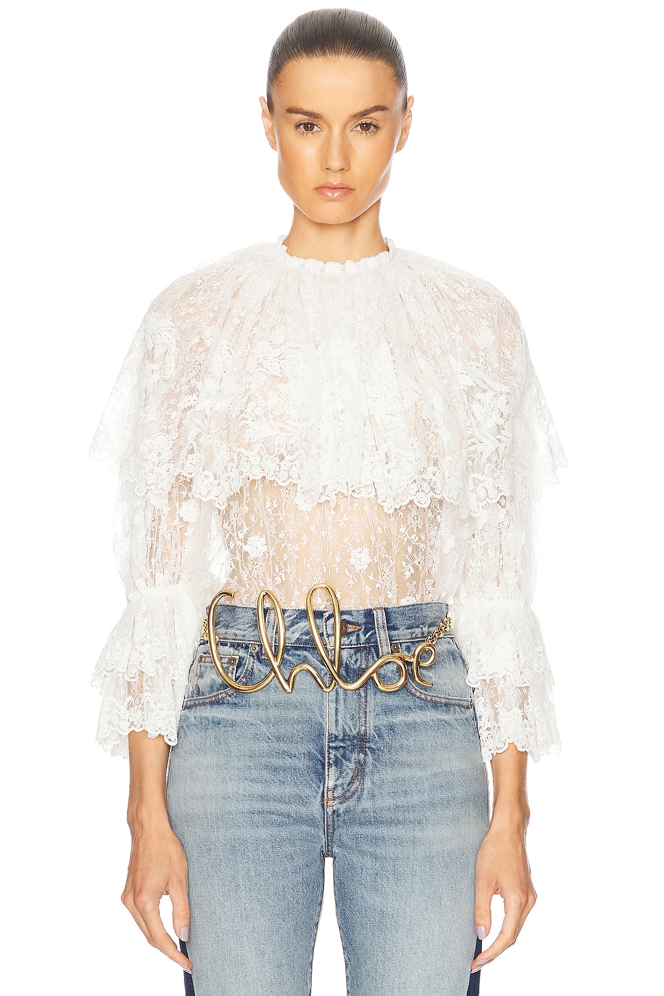 Image 1 of Chloe Floral Lace Embroidered Top in Iconic Milk