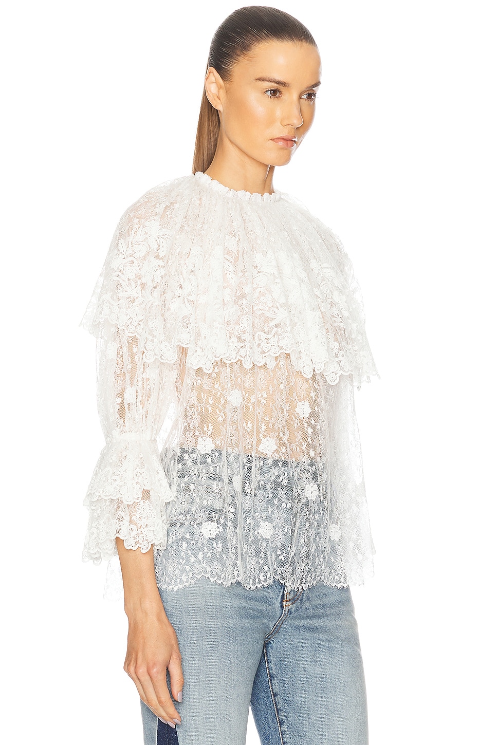 Shop Chloé Floral Lace Embroidered Top In Iconic Milk