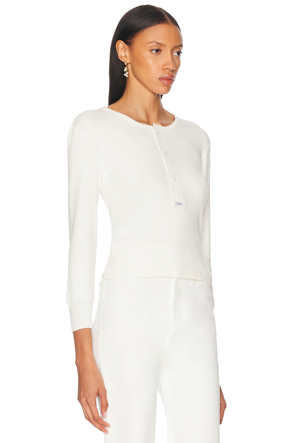 Long Sleeve Polo Top in Cream
