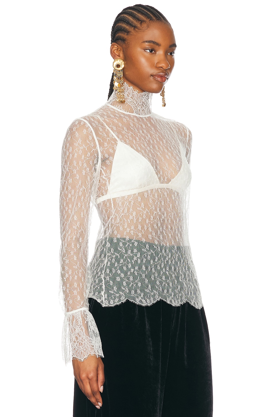 Chloé High Neck Long Sleeve Lace Blouse In Iconic Milk