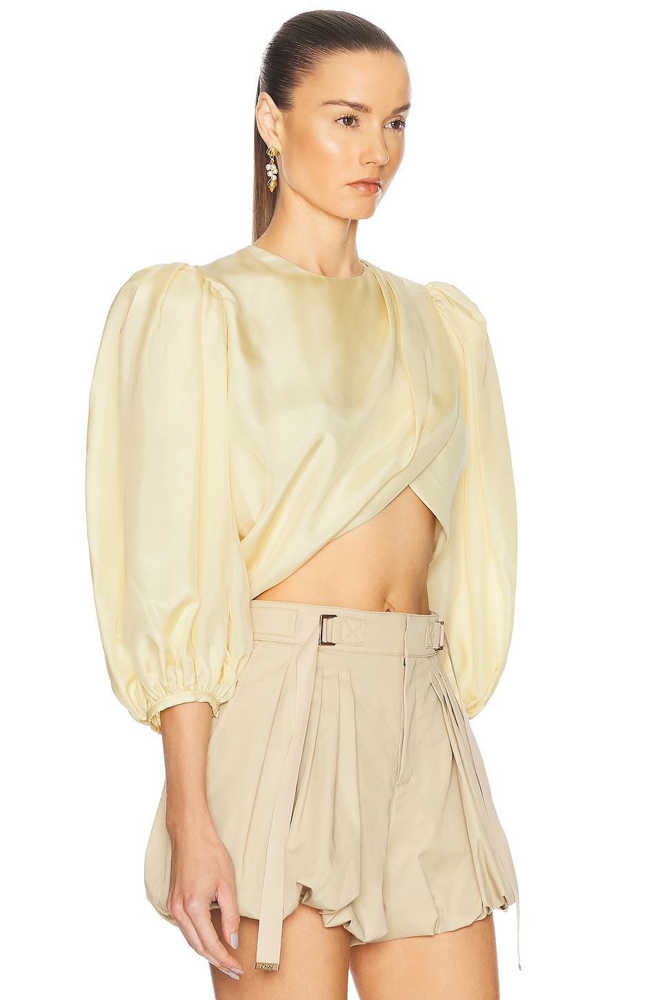 Shop Chloé Cropped Puff Sleeves Draped Top