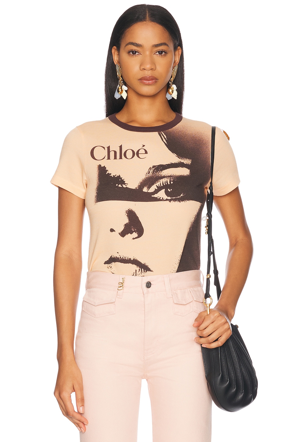 Shop Chloé Portrait Print Tee In Tender Orange