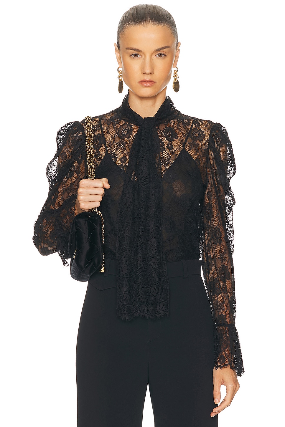Jacquard Flower Lace Blouse in Black