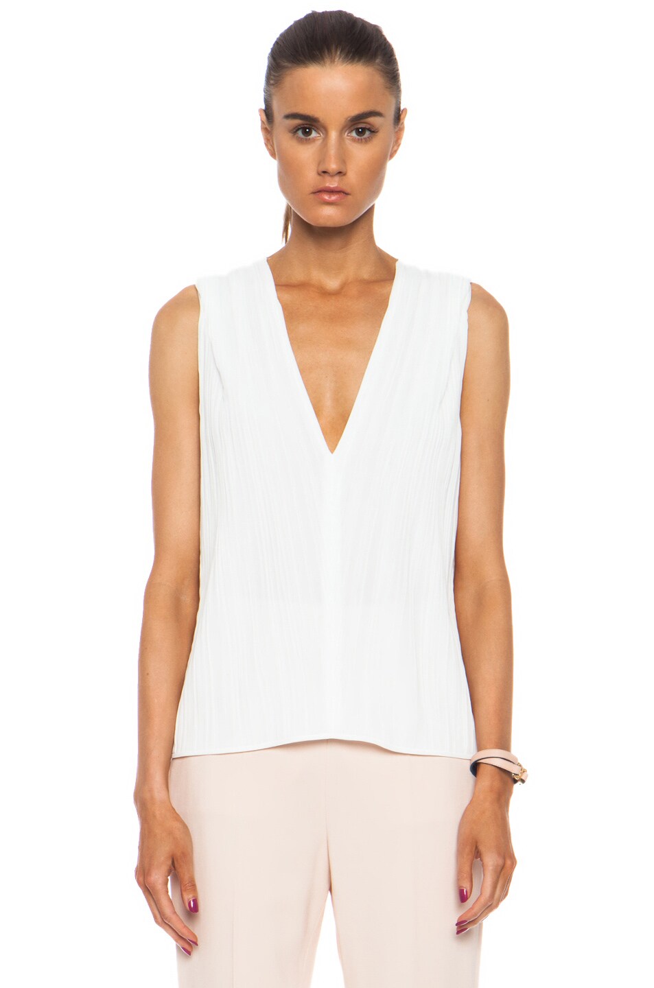Image 1 of Chloe Pleated Georgette Poly Top in Optic White