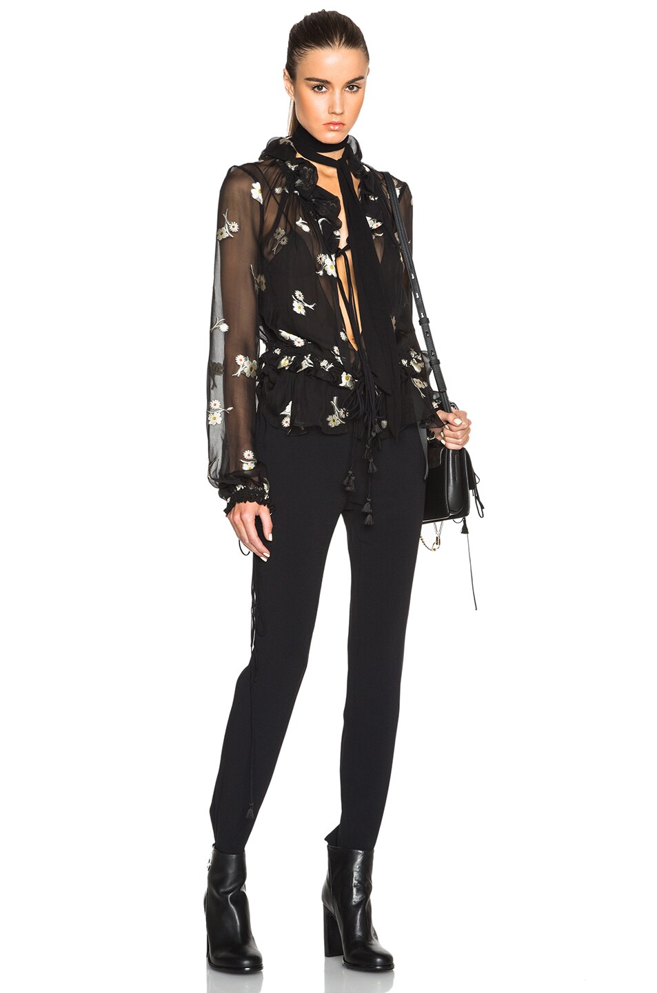 Image 1 of Chloe Dotted Flower Chiffon Jacquard Blouse in Black
