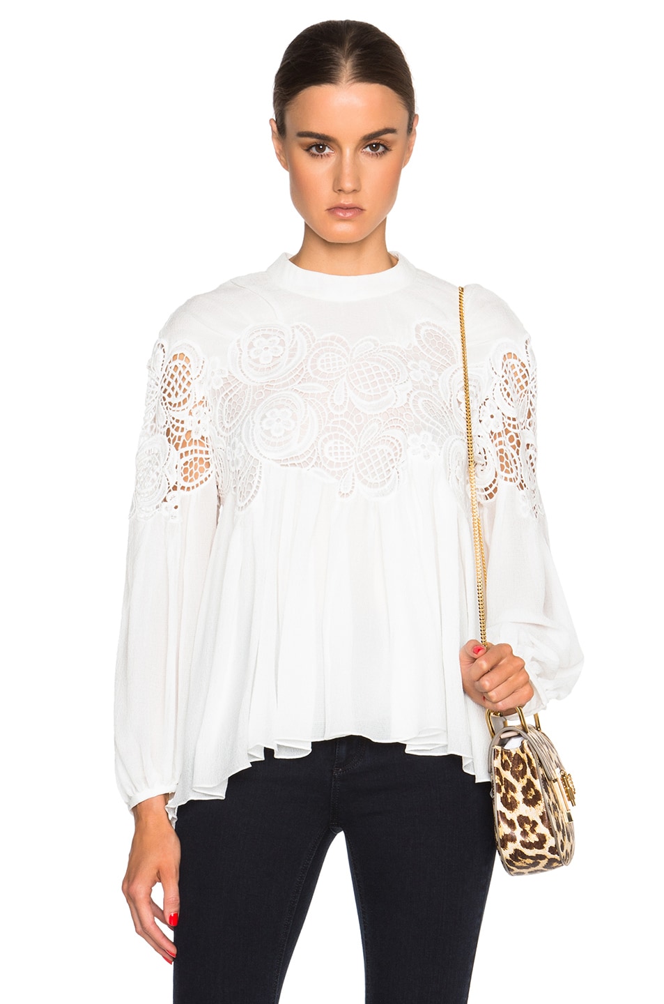 Image 1 of Chloe Cloque Silk Crepon Blouse in Milk