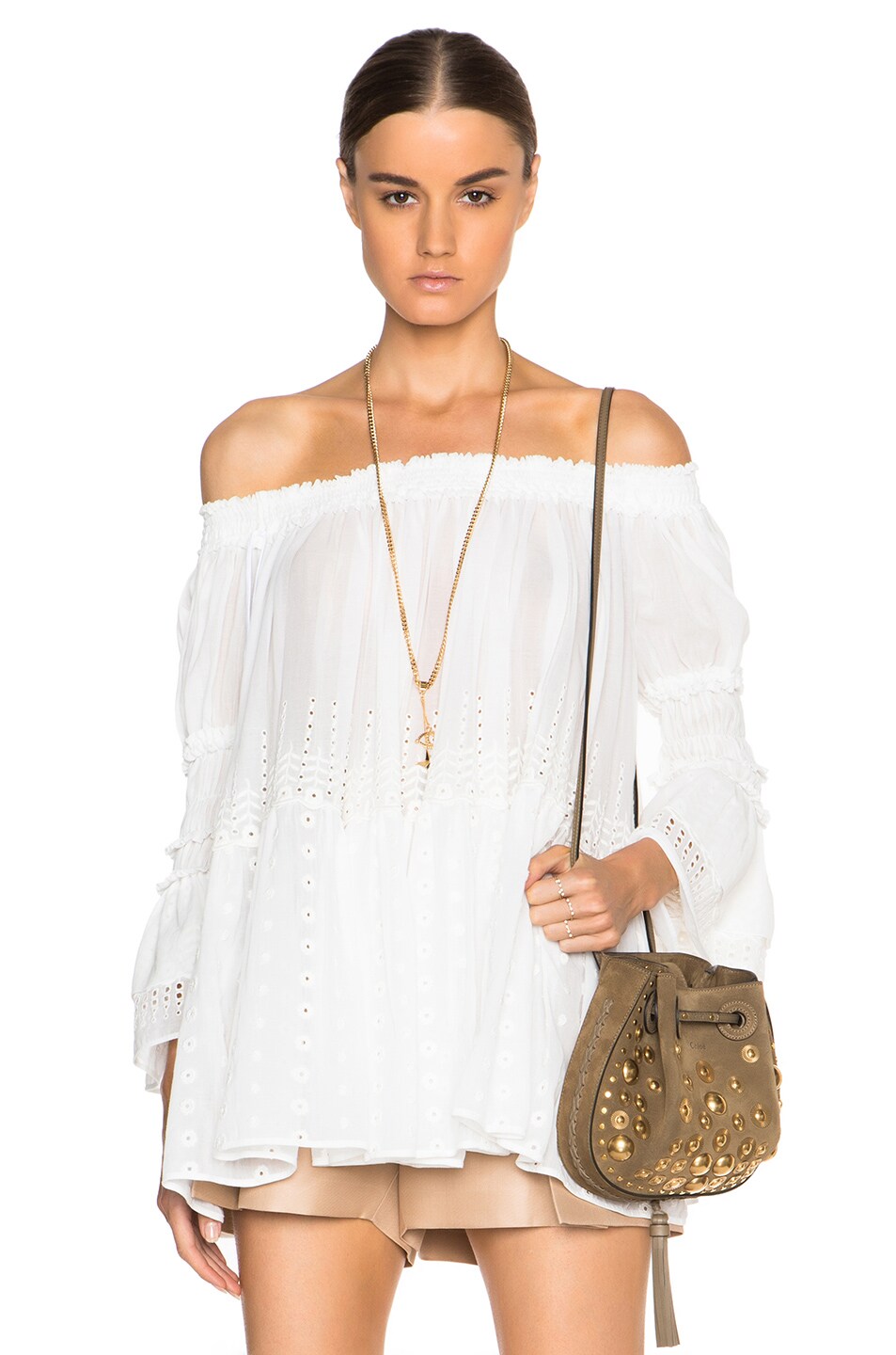 Image 1 of Chloe Embroidered Cotton Voile Top in Milk