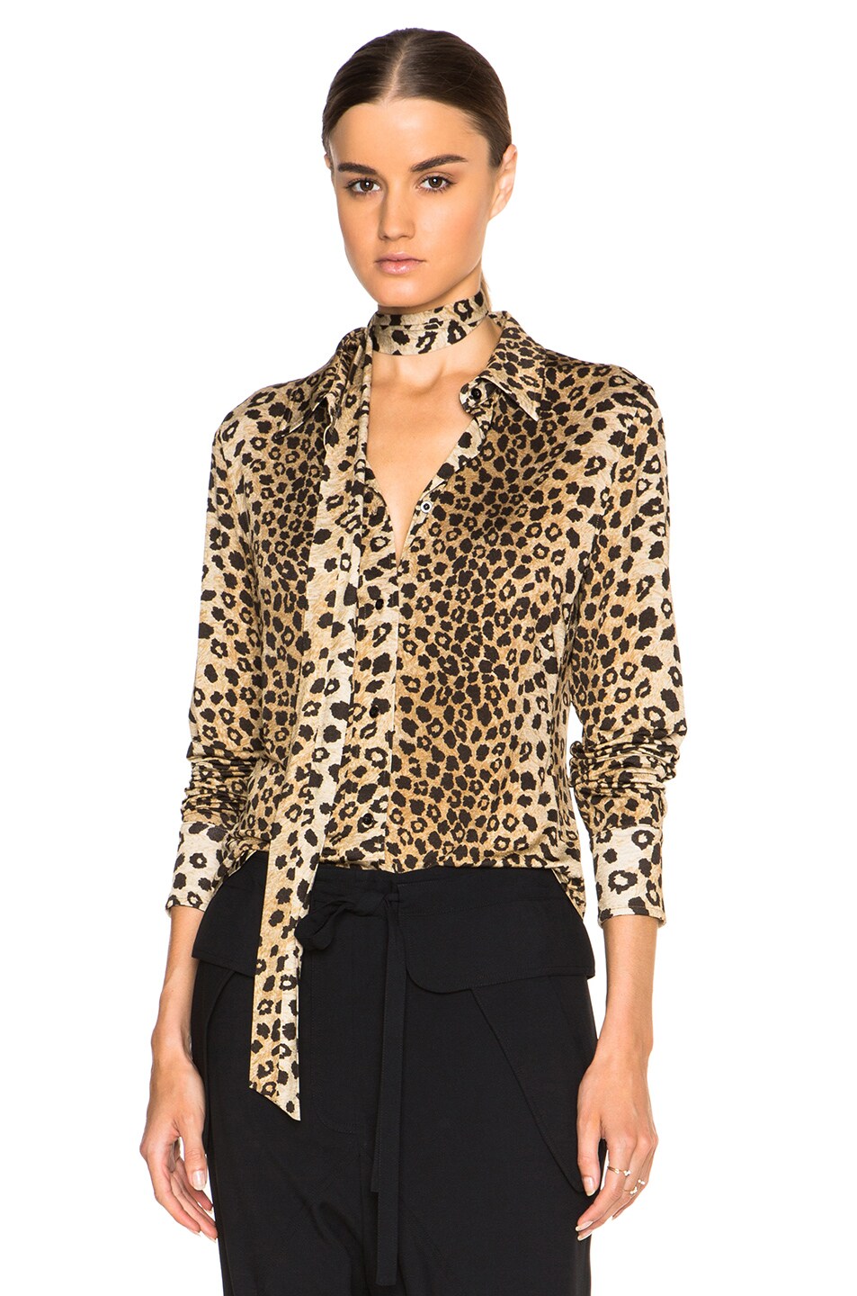 Image 1 of Chloe Leopard Print Jersey Blouse in Tawny Multi