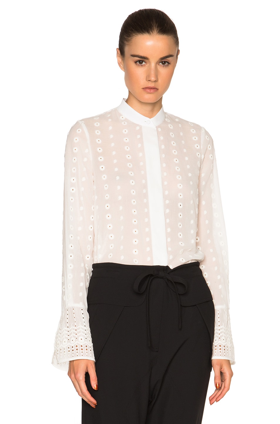 Image 1 of Chloe Embroidered Cotton Voile Blouse in Milk