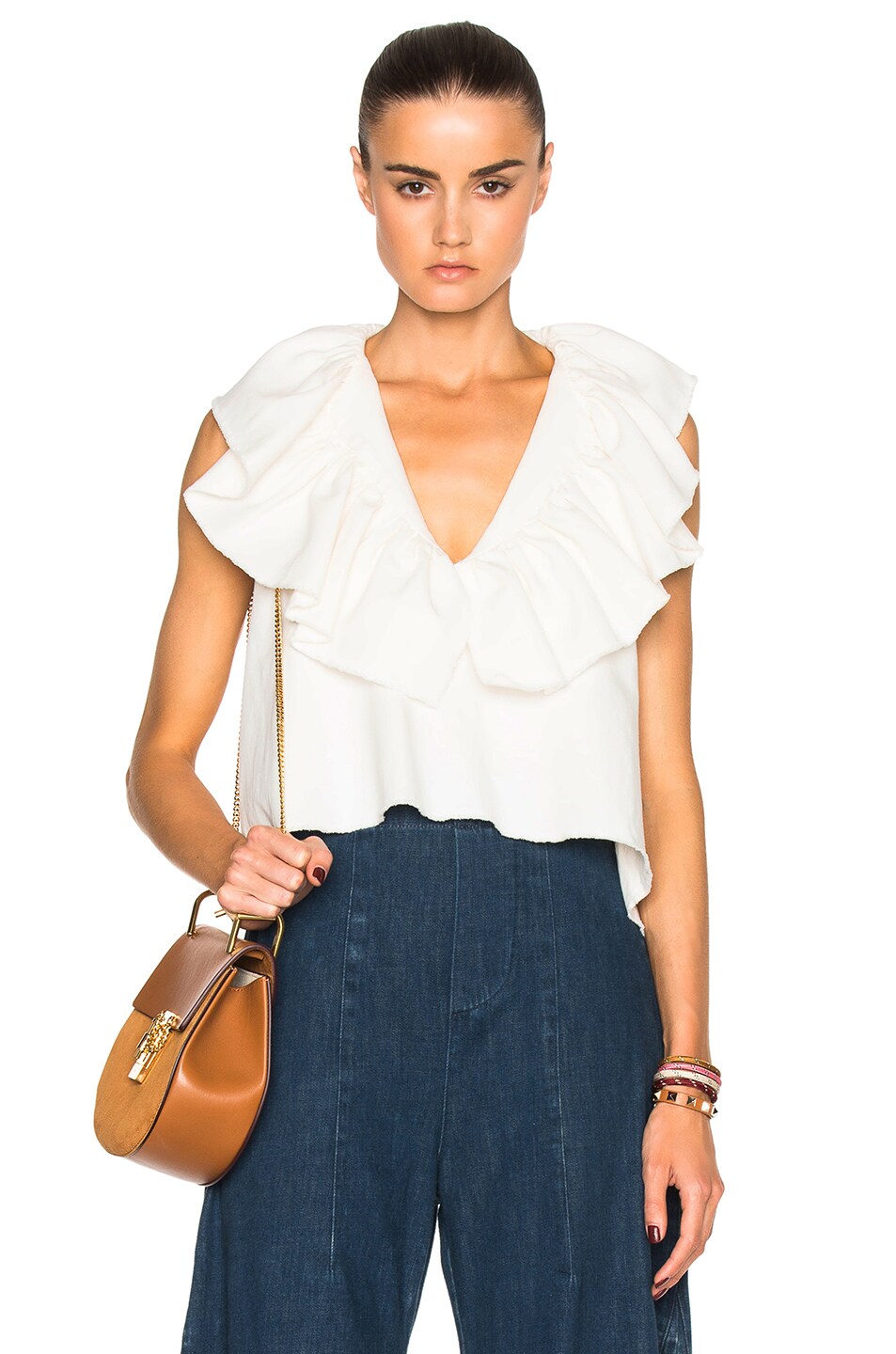 Image 1 of Chloe Washed Cotton Linen Blouse in Milk