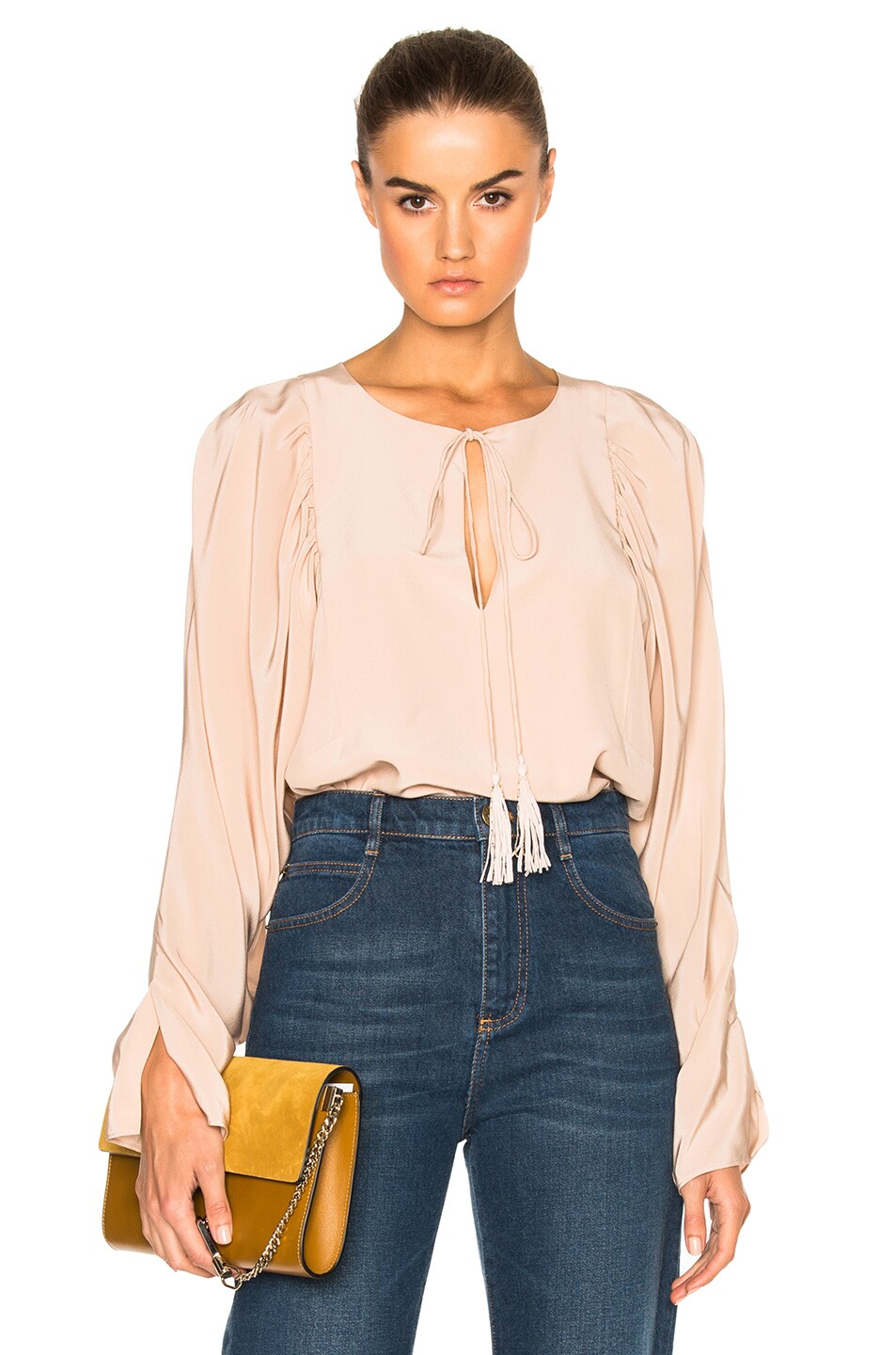 Image 1 of Chloe Crepe de Chine Blouse in Powdery Pink