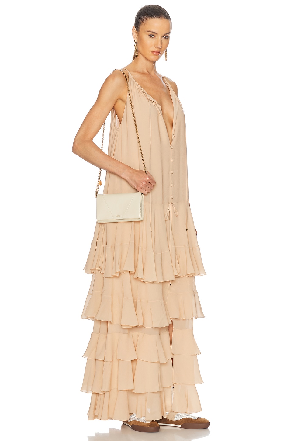 Chloé Foulard Chain Shoulder Bag In Vegetal Beige