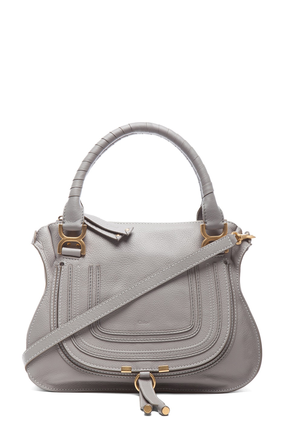 Image 1 of Chloe Small Marcie Grained Leather Satchel in Cashmere Grey