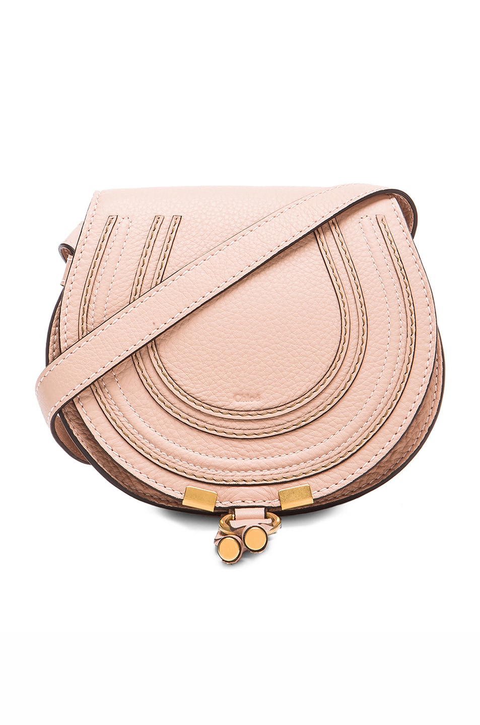 Image 1 of Chloe Small Marcie Grained Calfskin Saddle Bag in Blush Nude
