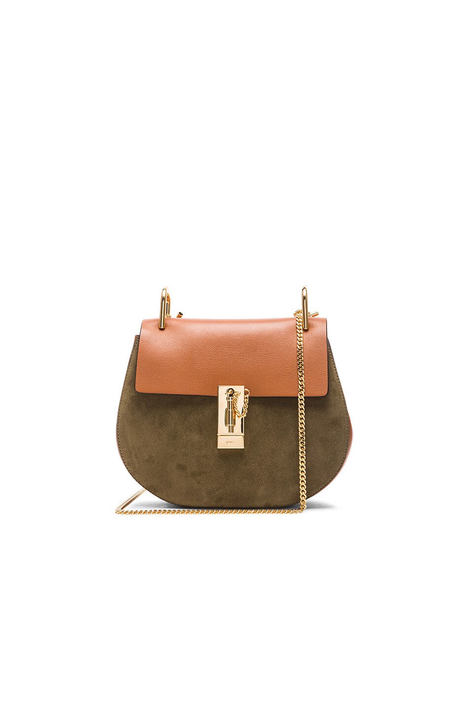 Image 1 of Chloe Small Drew Suede & Leather Bag in Caramel