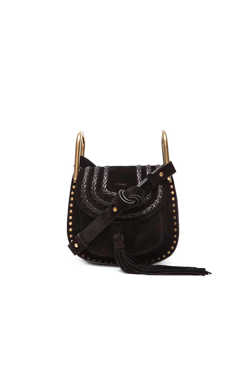Image 1 of Chloe Mini Studded Suede Hudson Bag in Black