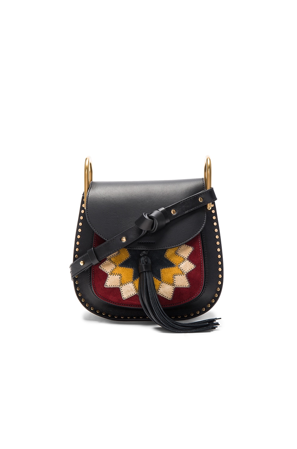 Image 1 of Chloe Small Suede Patchwork Hudson Bag in Black