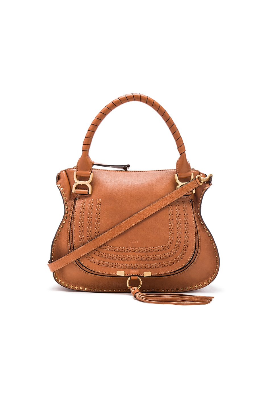 Image 1 of Chloe Medium Braided Leather Marci Bag in Caramel