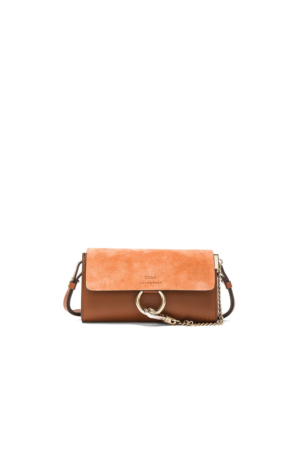 Image 1 of Chloe Leather Faye Suede & Calfskin Strap Wallet in Classic Tobacco