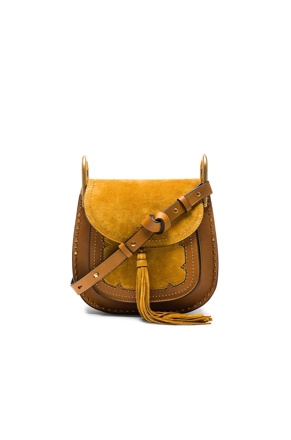 Image 1 of Chloe Small Suede Patchwork Hudson Bag in Mustard Brown