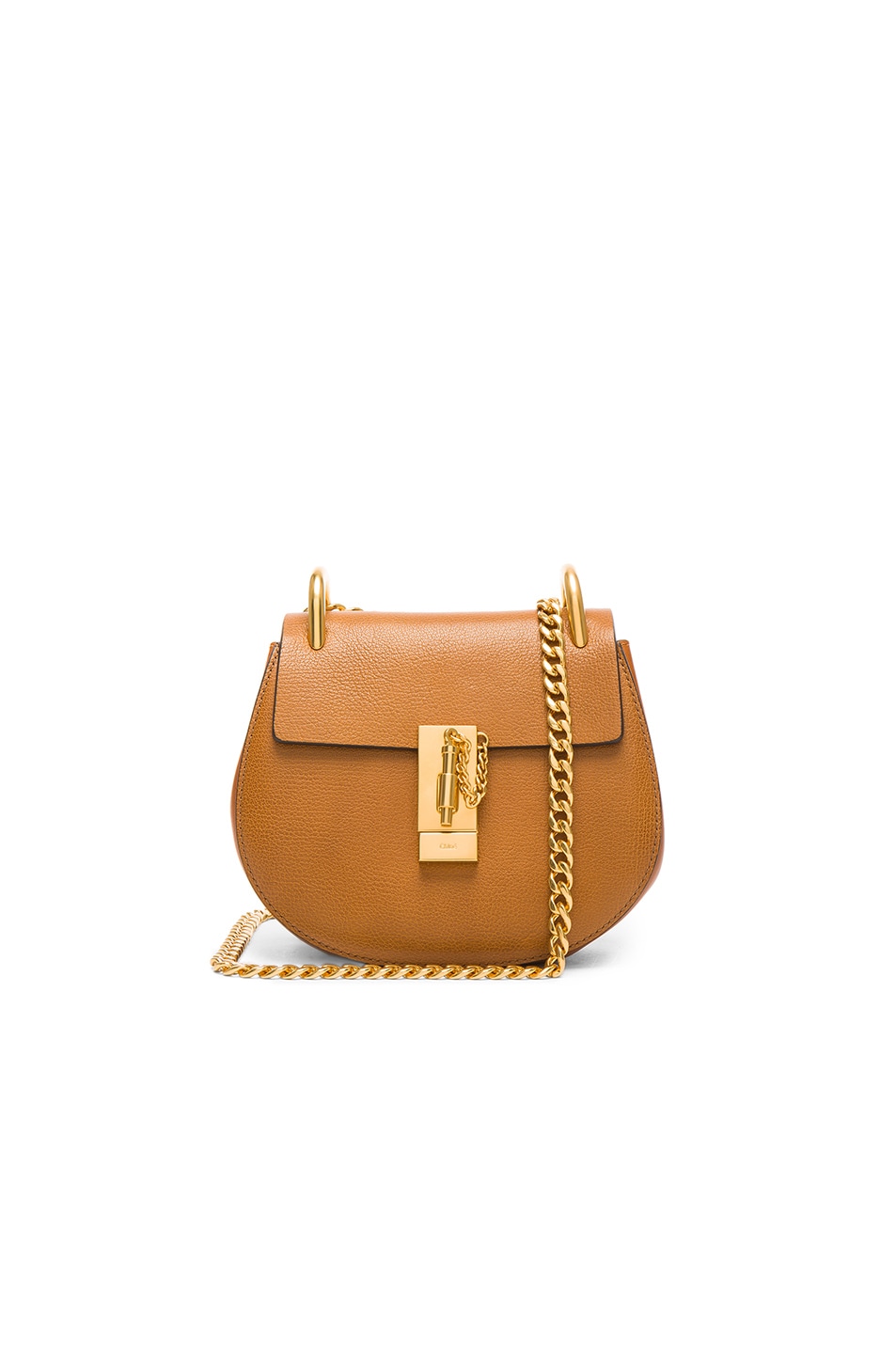Image 1 of Chloe Mini Leather Drew Shoulder Bag in Caramel