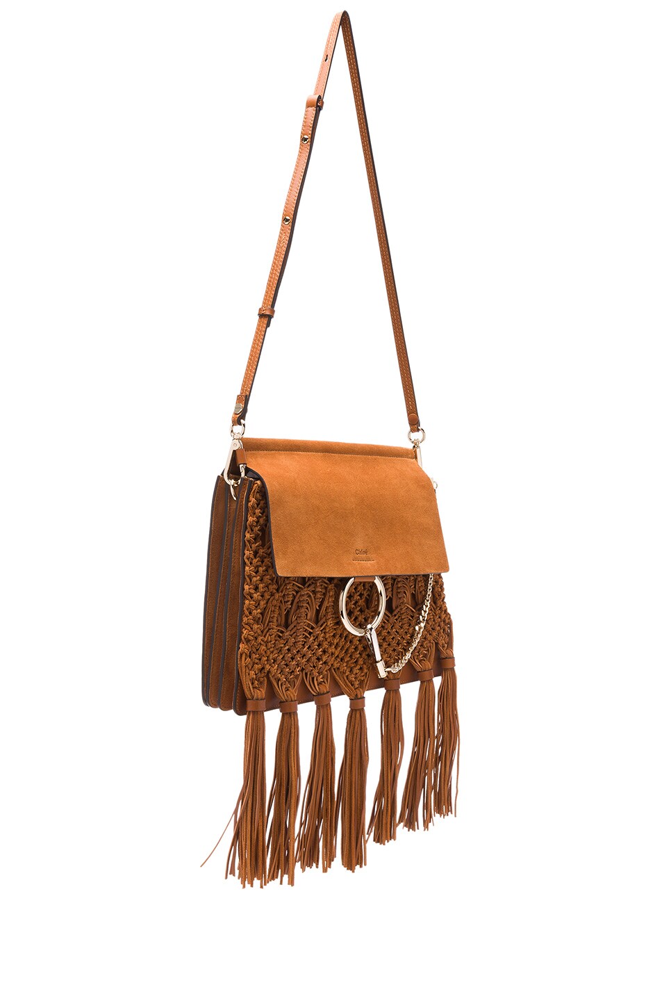 Chloe Medium Braiding & Tassels Faye Shoulder Bag in Caramel | FWRD