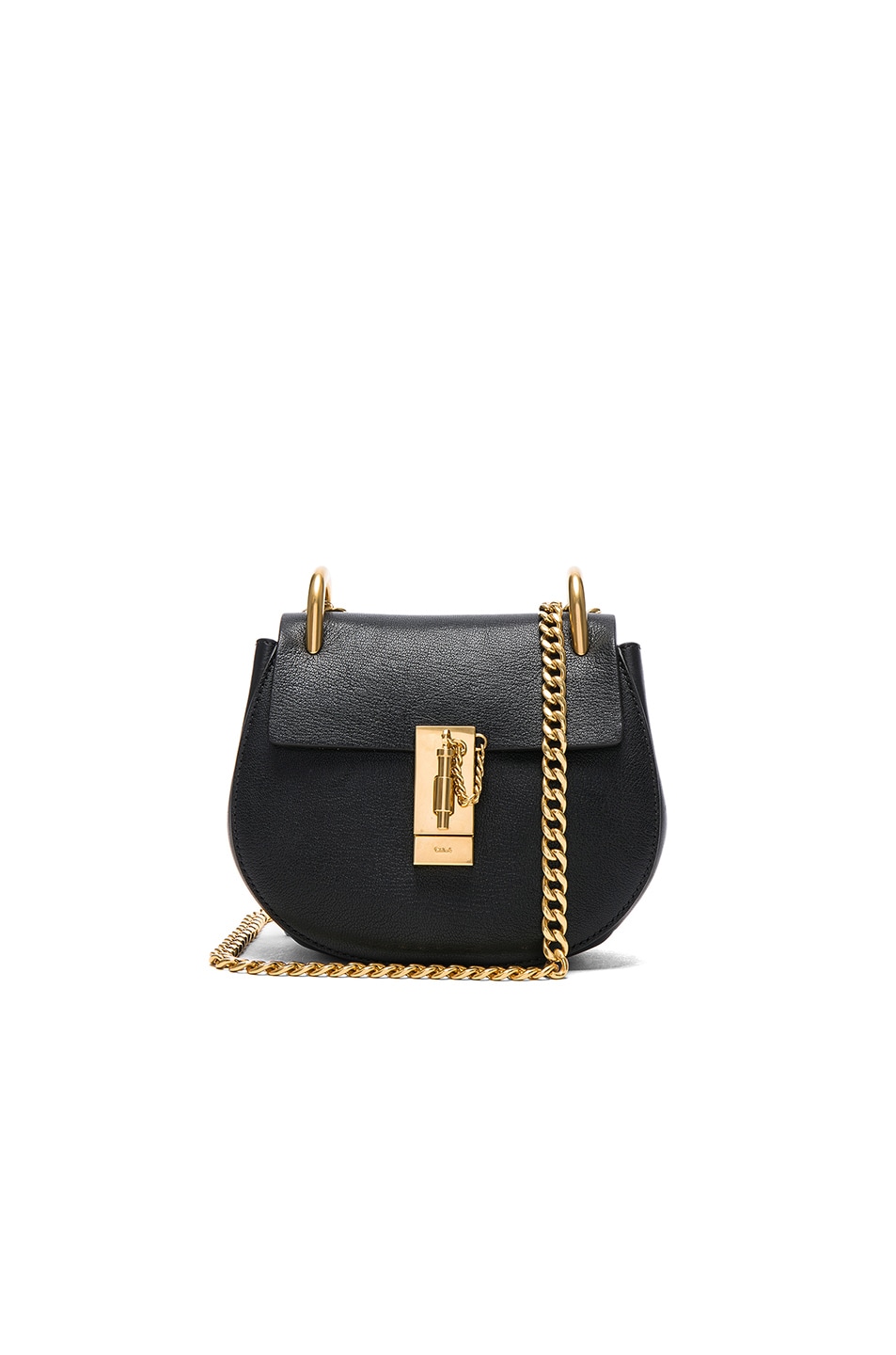 Image 1 of Chloe Mini Leather Drew Chain Shoulder Bag in Black