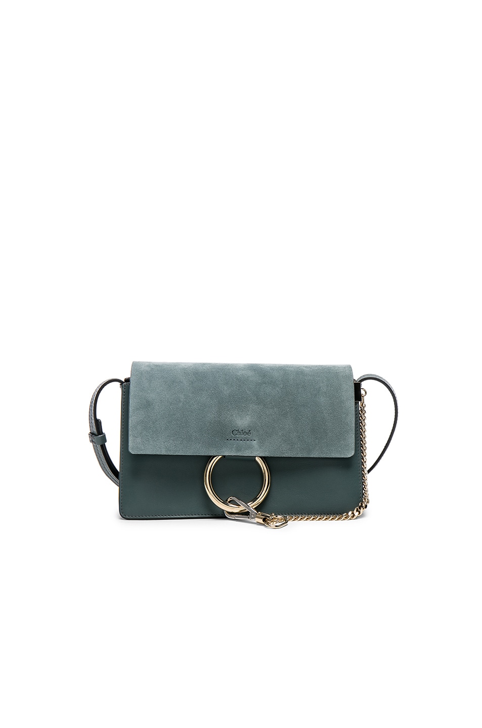 Image 1 of Chloe Small Faye Suede & Calfskin Shoulder Bag in Cloudy Blue