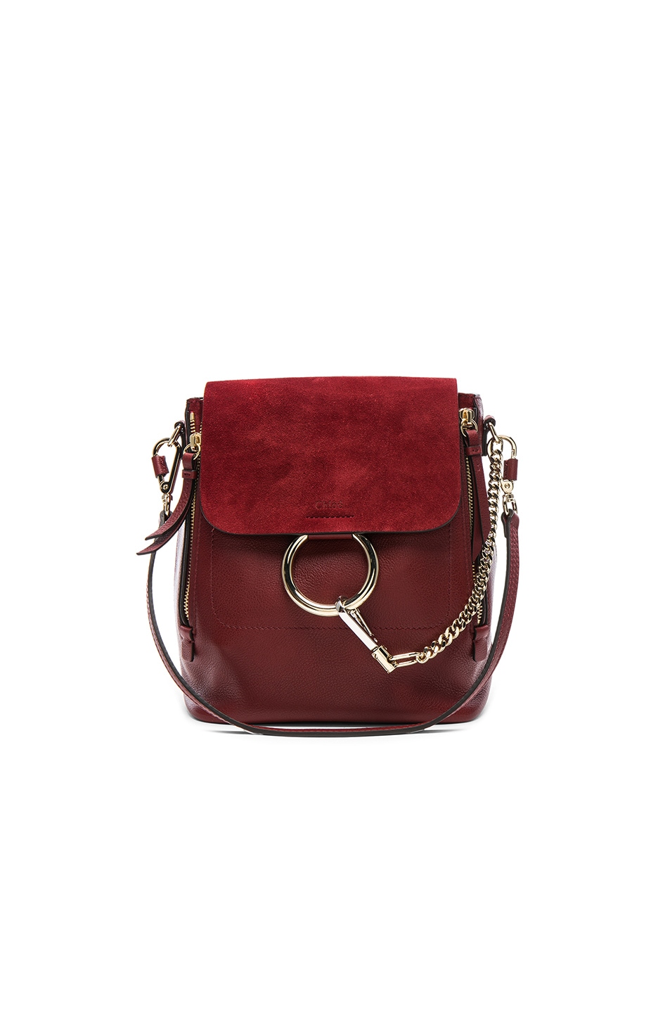 Image 1 of Chloe Small Faye Suede & Calfskin Backpack in Sienna Red