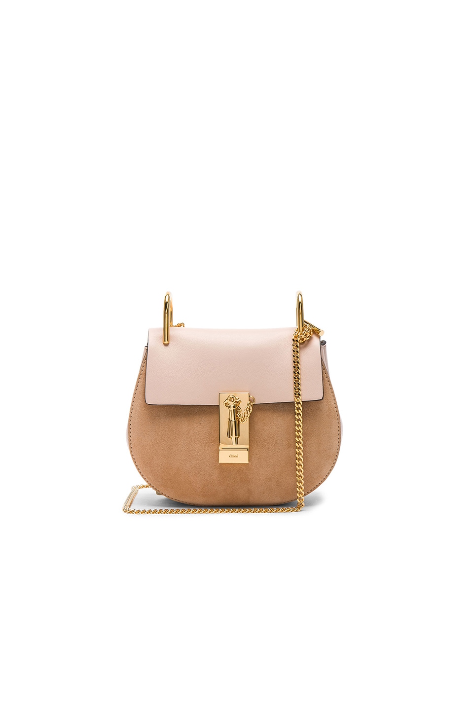 Image 1 of Chloe Mini Drew Calfskin & Suede Shoulder Bag in Cement Pink