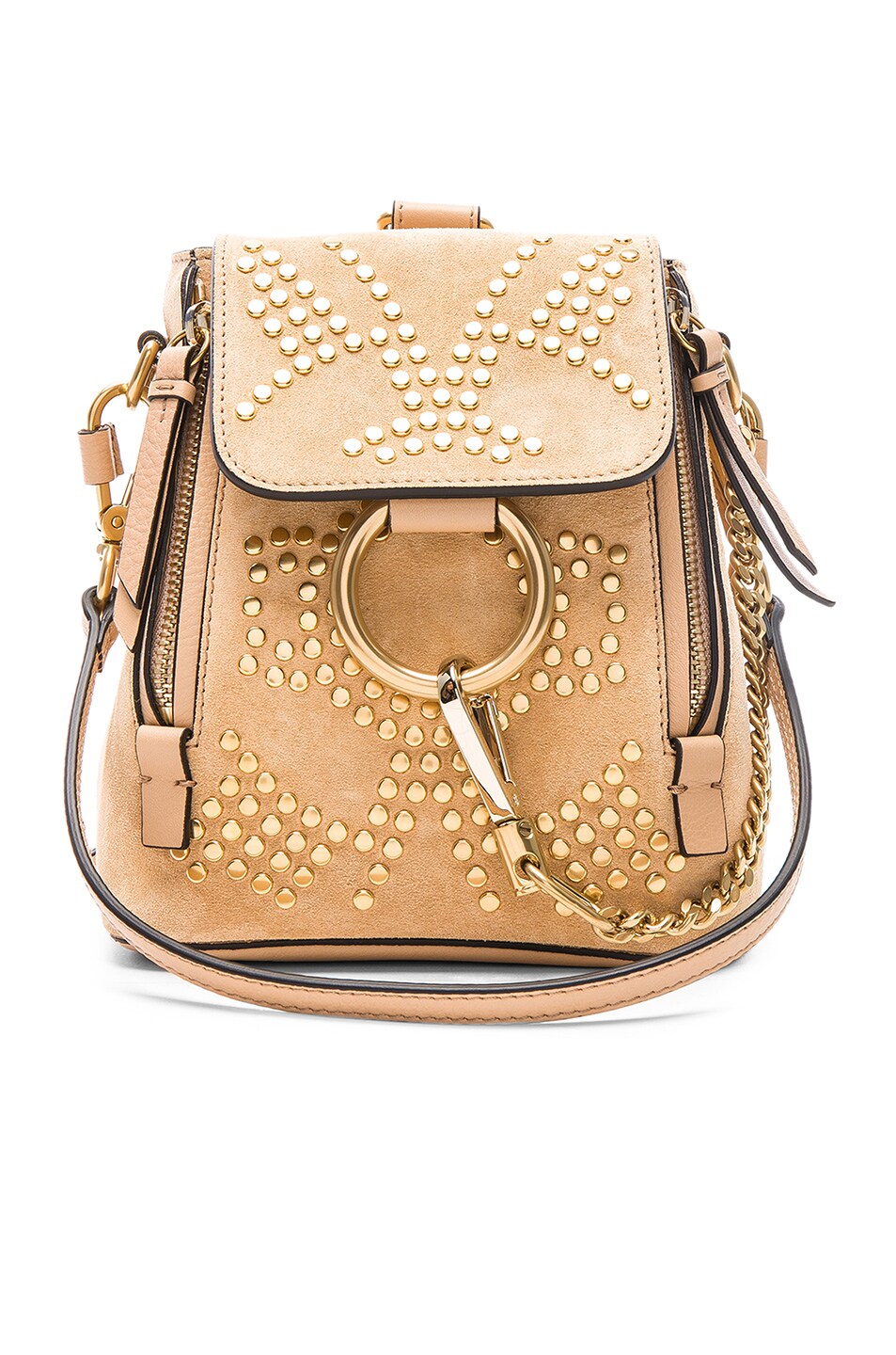 Image 1 of Chloe Mini Faye Constellation Studded Suede Backpack in Blush Nude