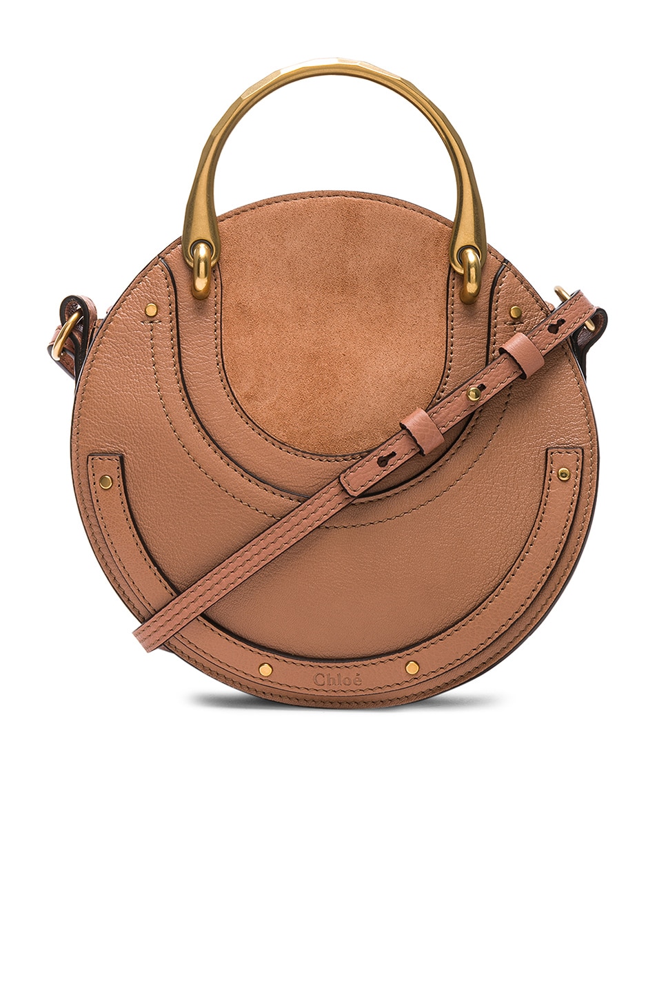 Image 1 of Chloe Small Pixie Shiny Goatskin, Calfskin & Suede Double Handle Bag in Nougat