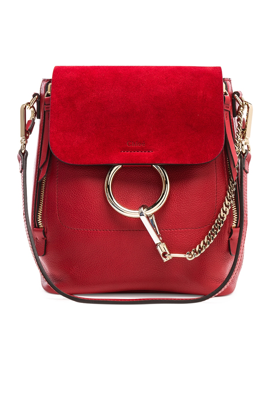 Image 1 of Chloe Small Faye Calfskin & Suede Backpack in Dahlia Red