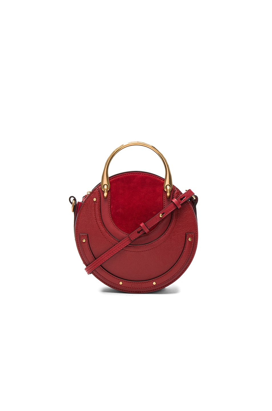 Image 1 of Chloe Small Pixie Shiny Goatskin, Calfskin & Suede Double Handle Bag in Dahlia Red