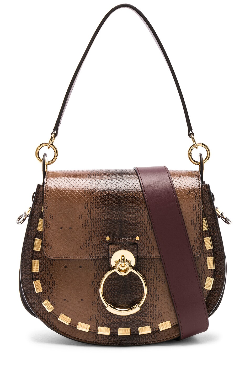 Image 1 of Chloe Medium Tess Printed Watersnake Shoulder Bag in Coconut Brown