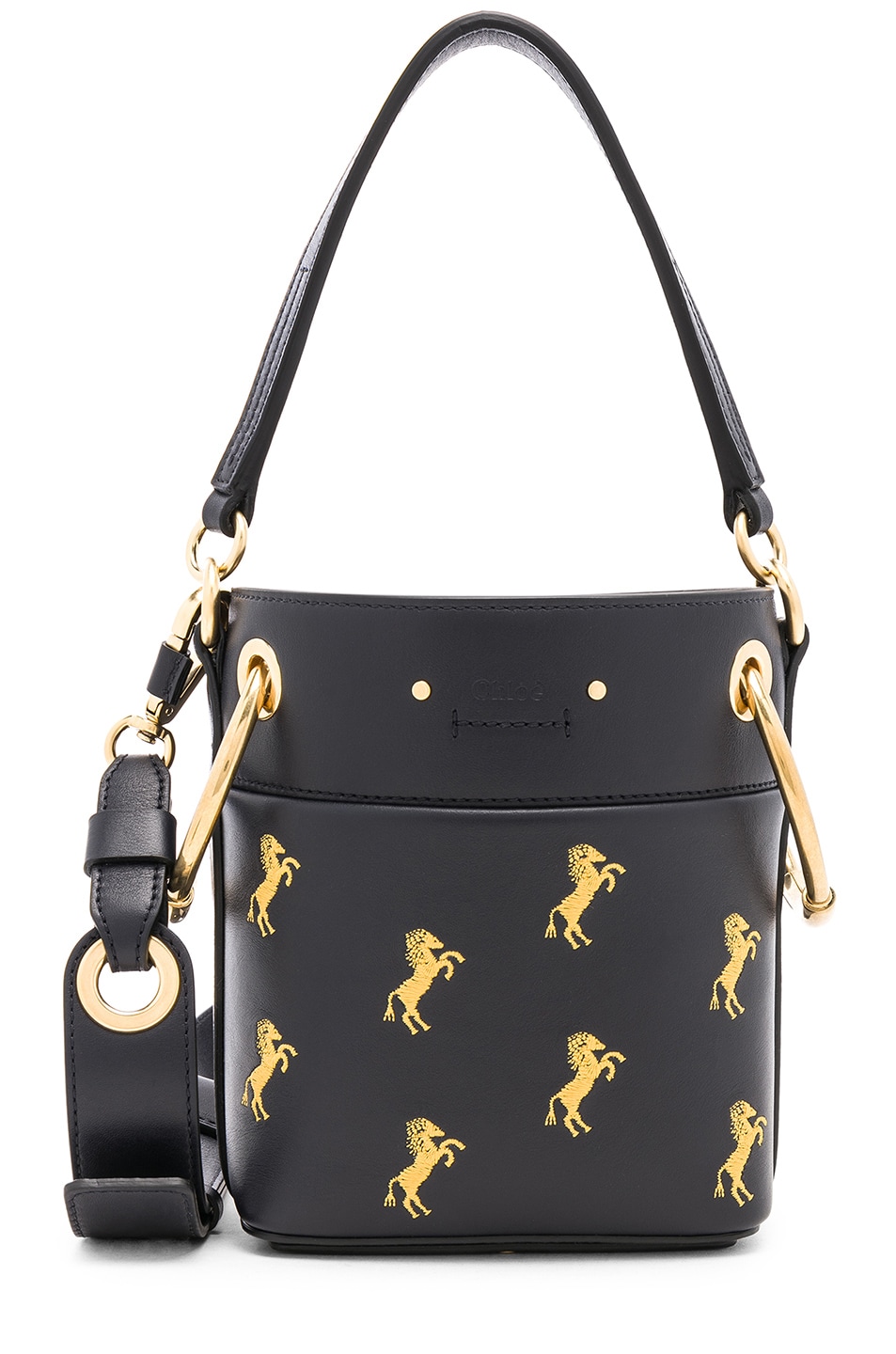 Image 1 of Chloe Mini Roy Horse Embroidered Bucket Bag in Full Blue & Yellow