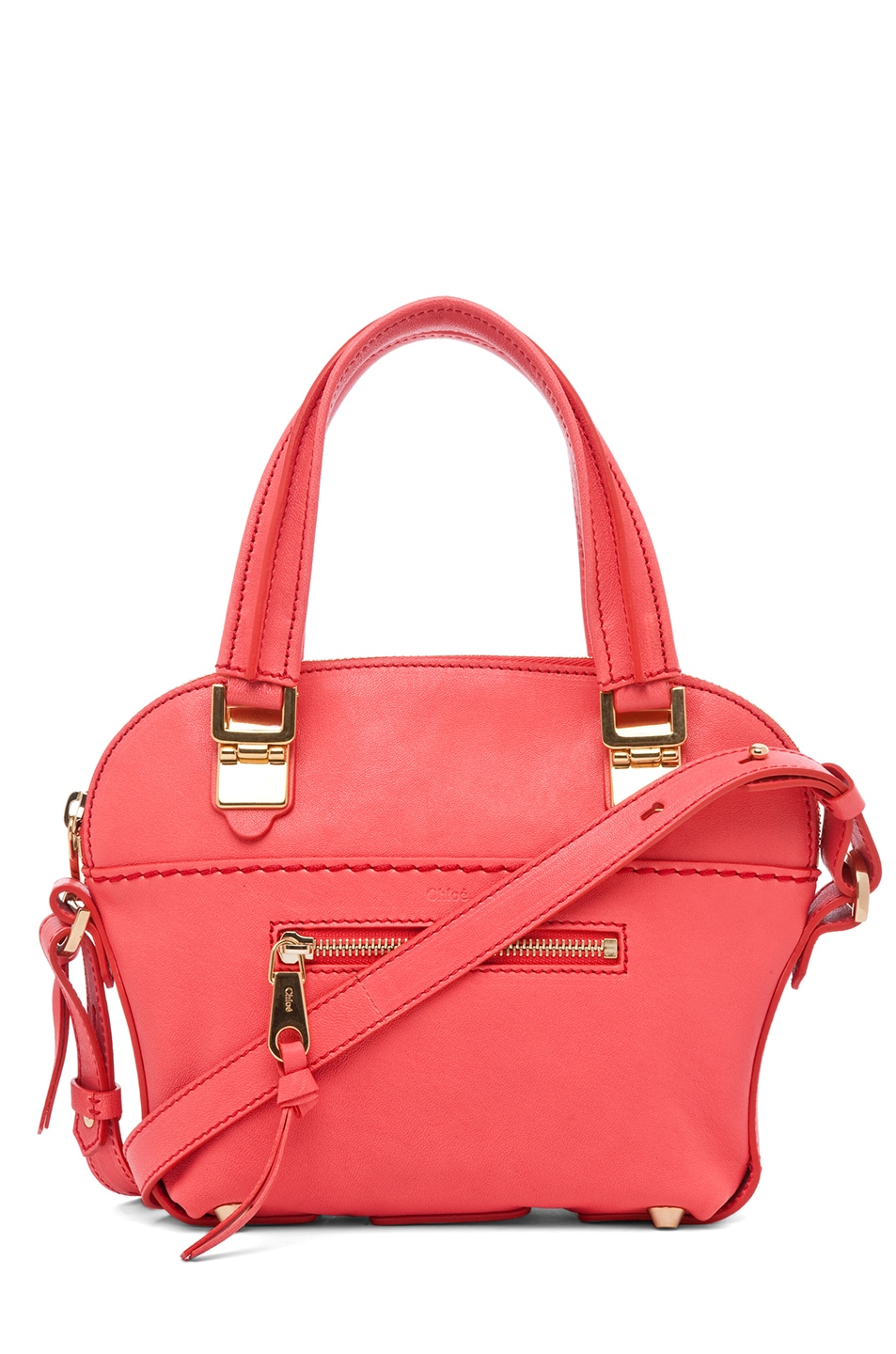 Image 1 of Chloe Angie Small Leather Handbag with Strap in Paradise Pink