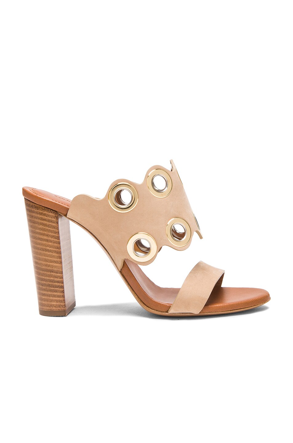 Image 1 of Chloe Leather Scalloped Leather Heels in Cheesecake