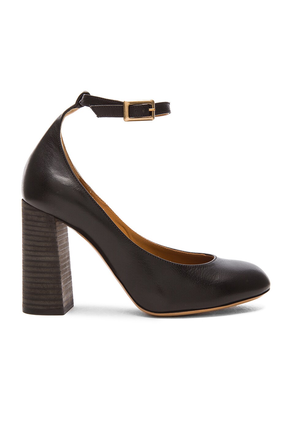 Image 1 of Chloe Leather Ankle Strap Heels in Black