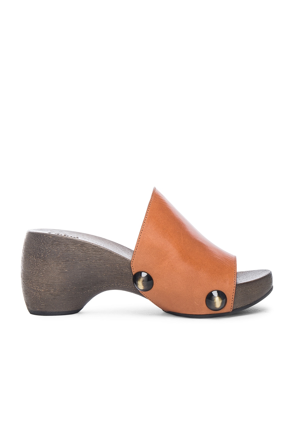 Image 1 of Chloe Wood Clog Leather Sandals in Marron Glace