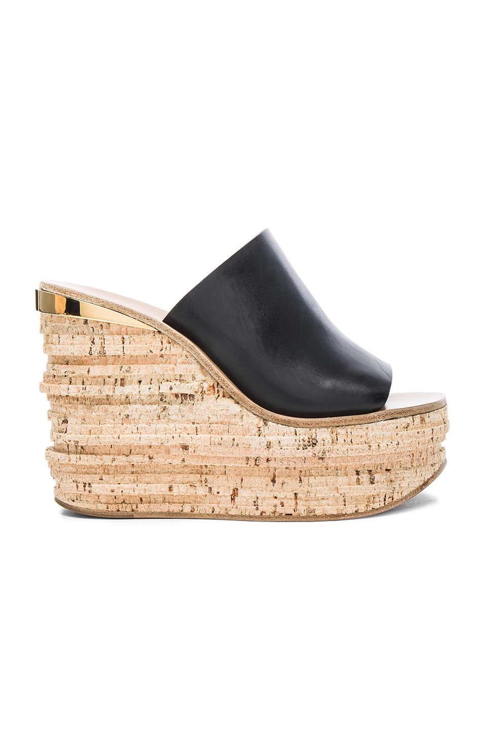 Image 1 of Chloe Camille Leather Wedge Sandals in Black