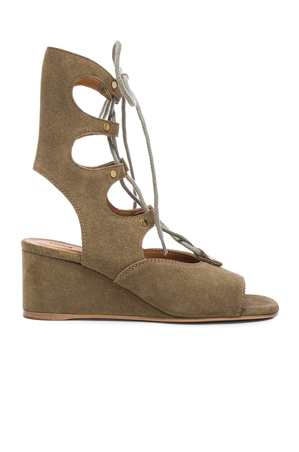 Image 1 of Chloe Foster Suede Wedge Sandals in Military Green