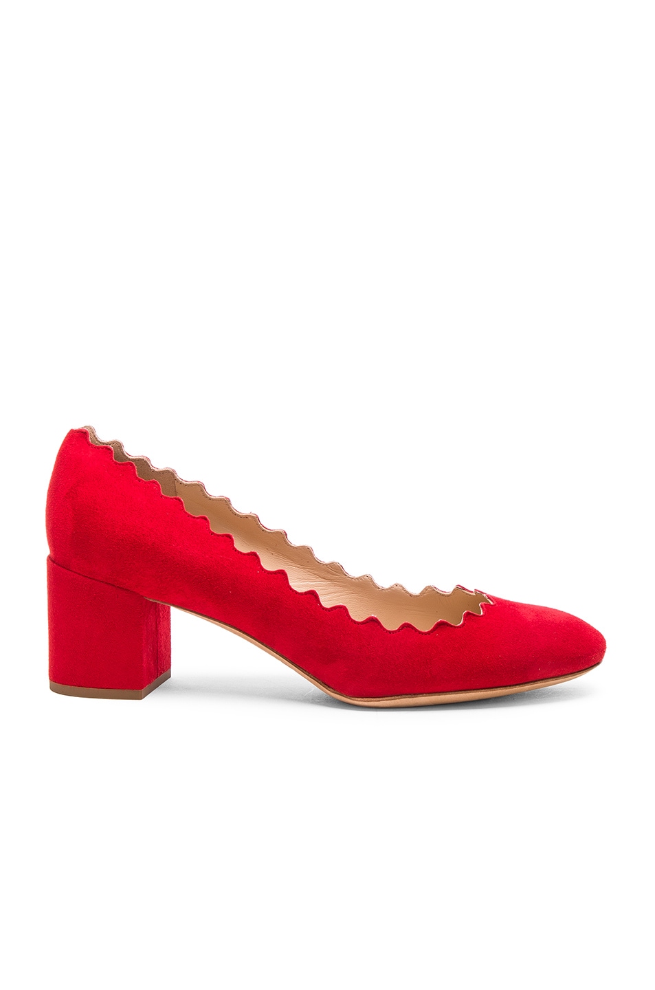 Image 1 of Chloe Suede Scallop Heels in Red