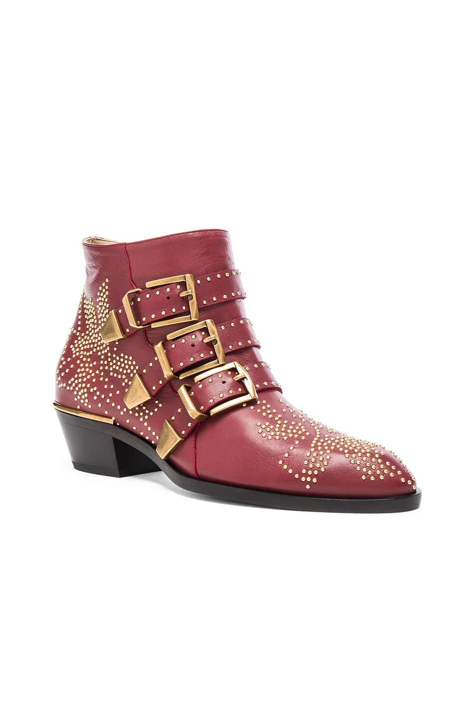 CHLOÉ CHLOE SUSANNA LEATHER STUDDED BOOTIES IN RED