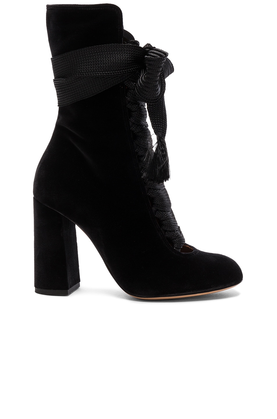 Image 1 of Chloe Velvet Harper Lace Up Boots in Black