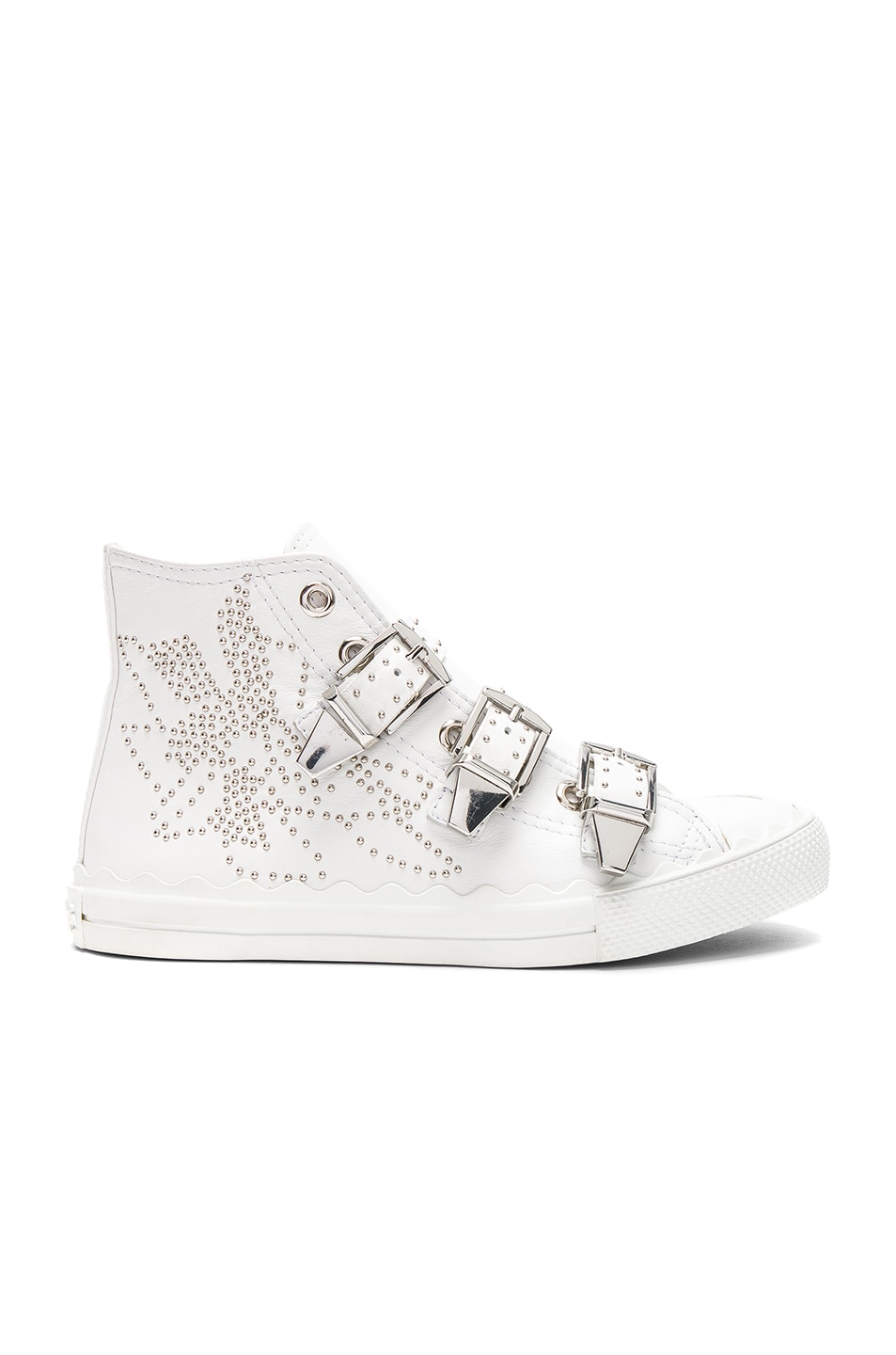 Image 1 of Chloe Kyle Semi-Shiny Calf Leather Buckle Sneakers in White