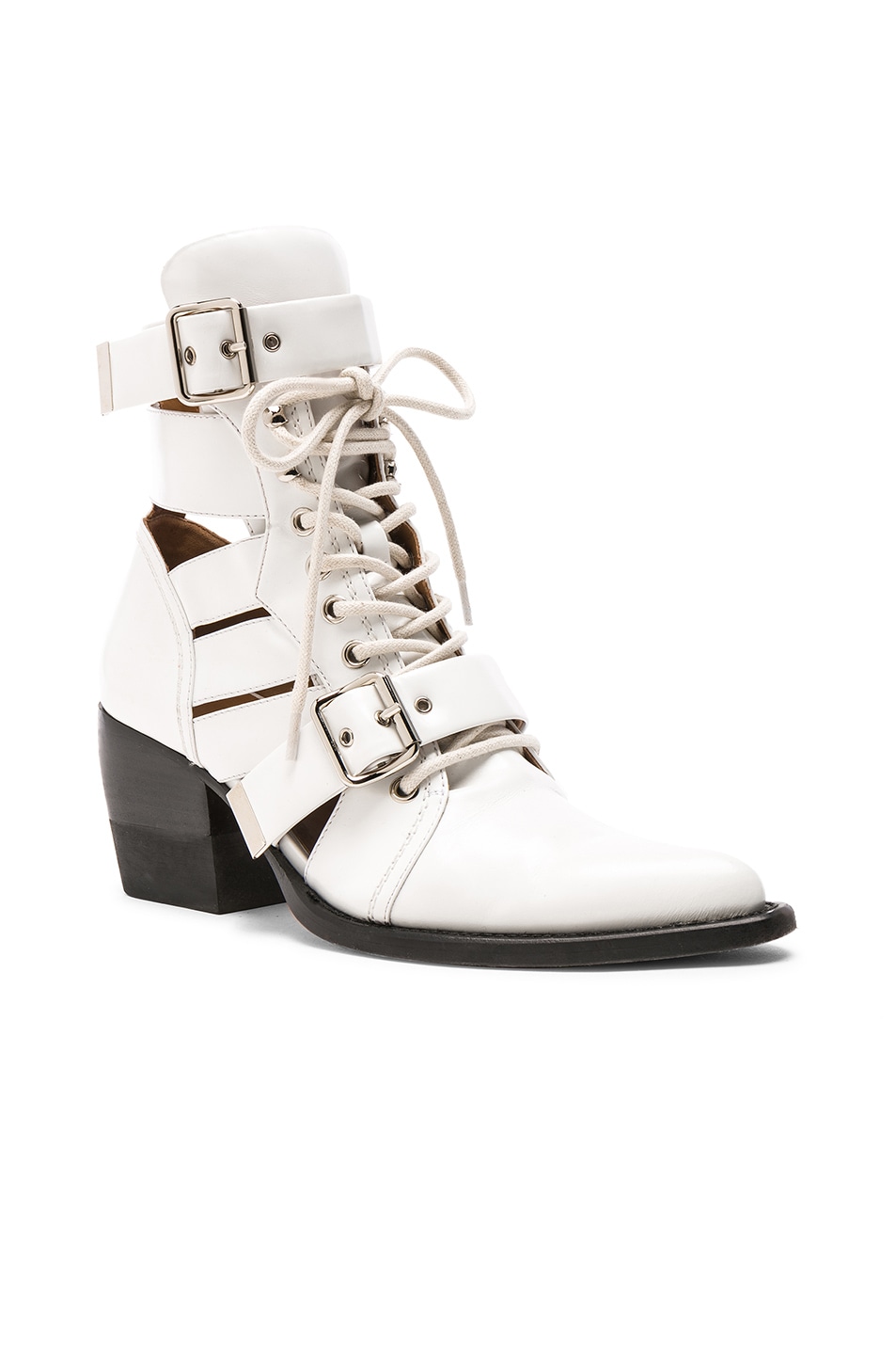 Chloe Leather Rylee Lace Up Buckle Boots in White | FWRD