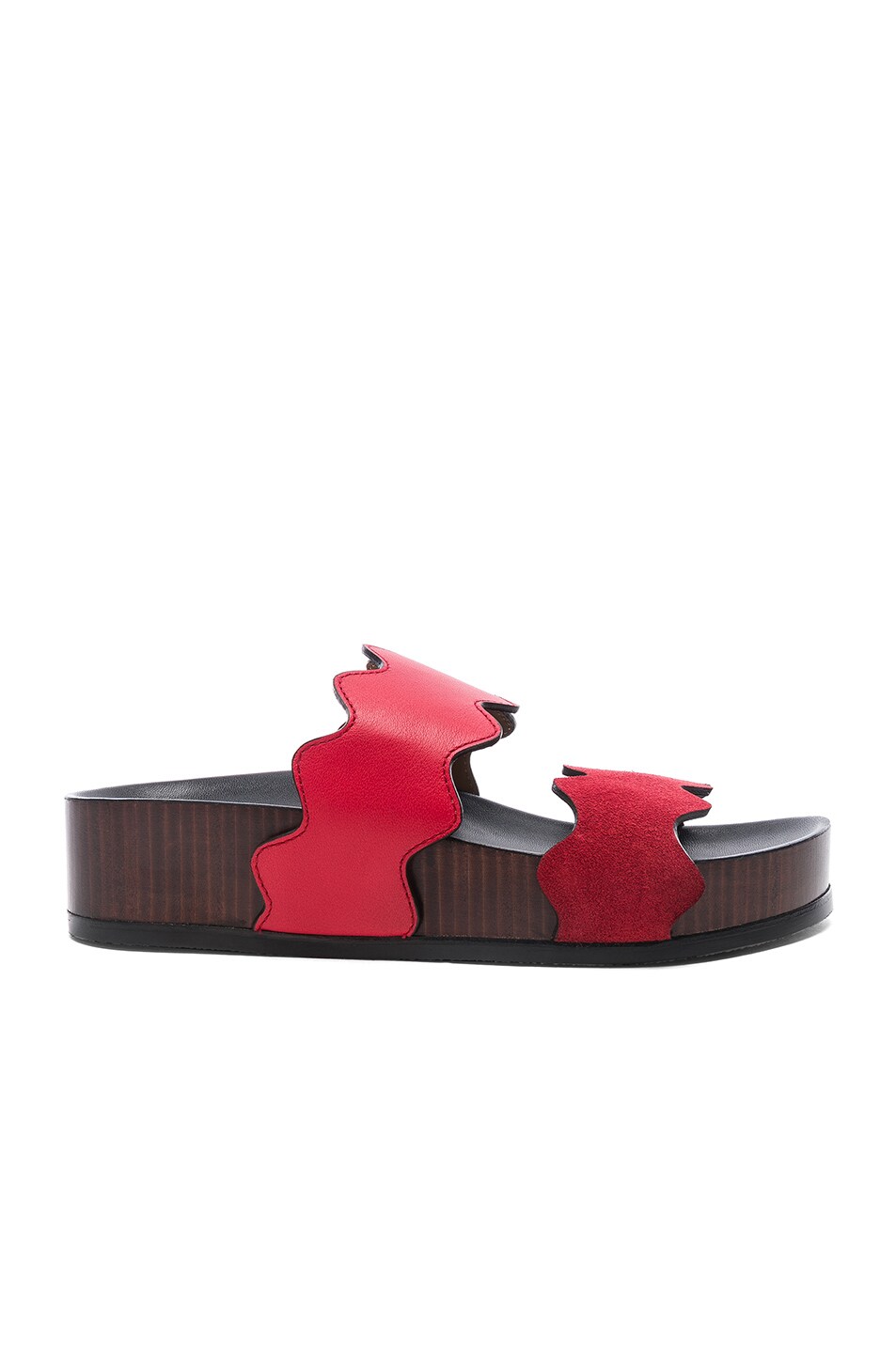 Image 1 of Chloe Leather & Suede Lauren Slides in Gypsy Red